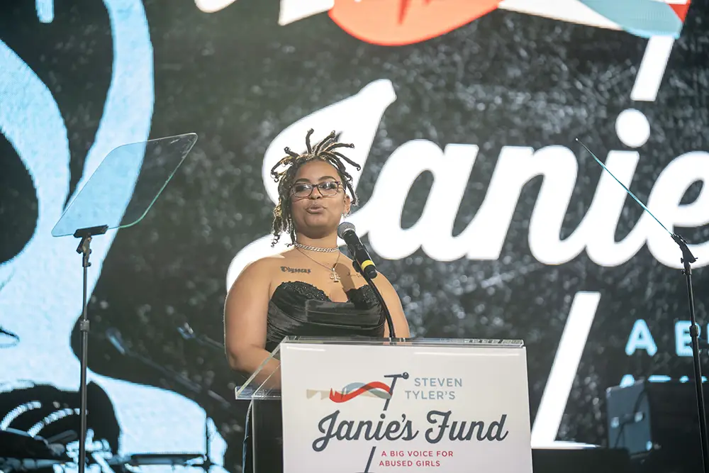 Tyra_Speaking_Janie's_Fund_Gala Tyra giving keynote speech at Janie's Fund Grammy Watch Party
