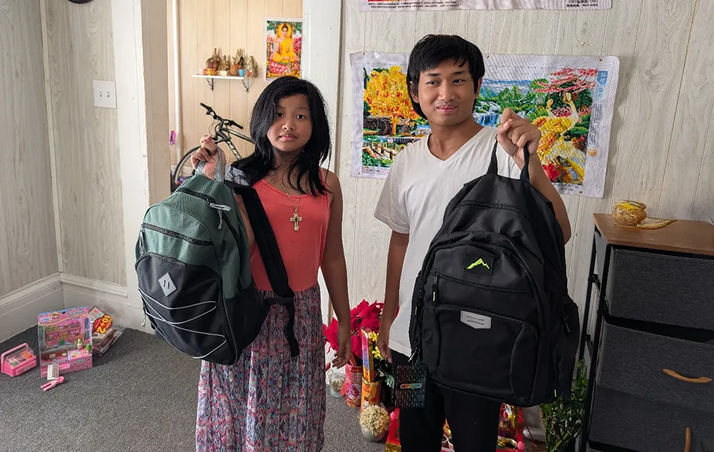 Aniston and Natalee - Backpack Heroes Aniston and Natalee with backpacks from Backpack Heroes