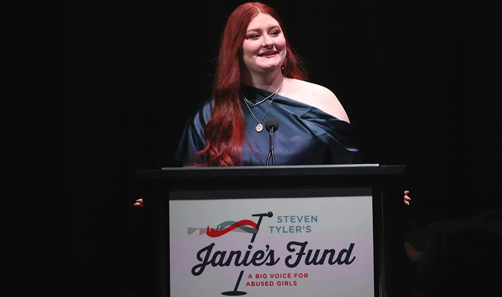 Michalann_Janie's_Fund_Jam_for_Janie_2026 LifeSet and Janie's Fund participant, Michalann speaking at Jam for Janie gala